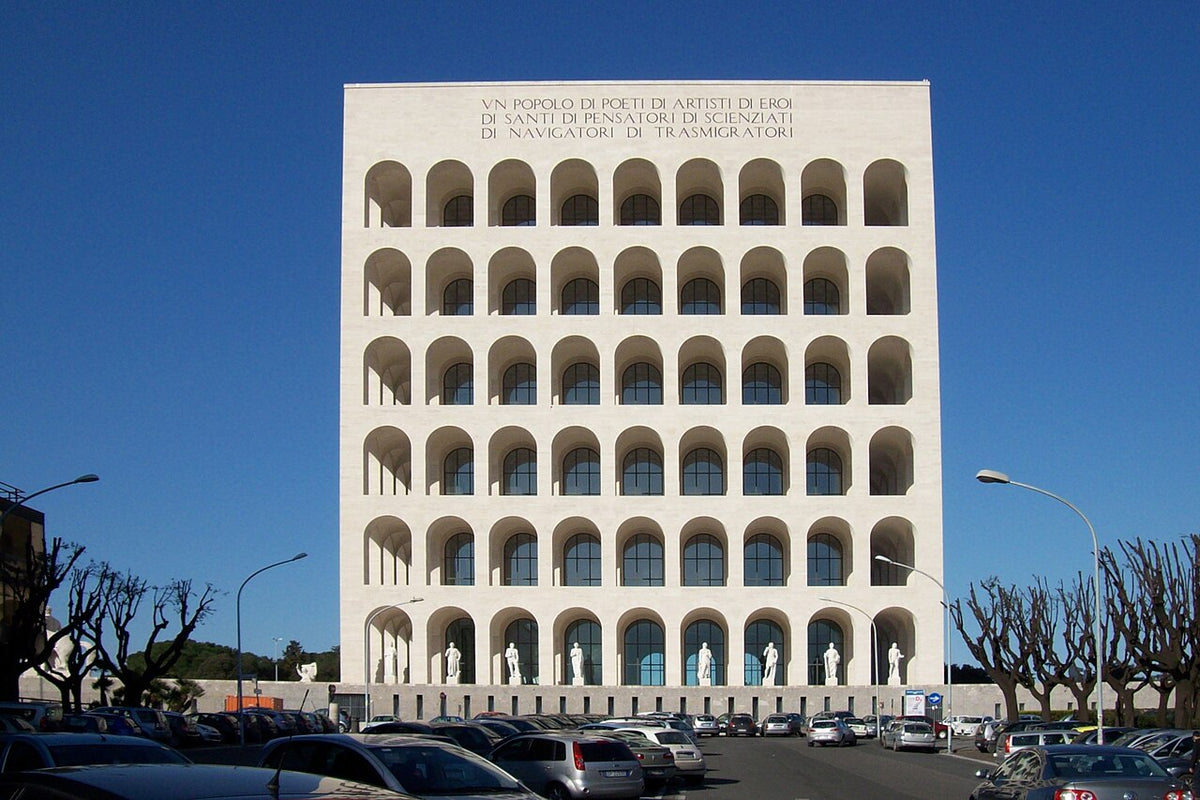 Palazzo della Civiltà Italiana in Rome, seen from Viale Pasteur.