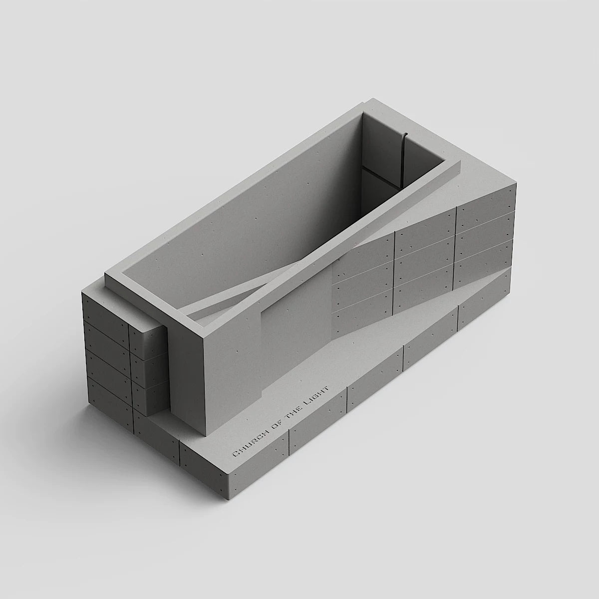CONHEART rectangular Church of Light concrete desk organizer viewed from above at an angle.