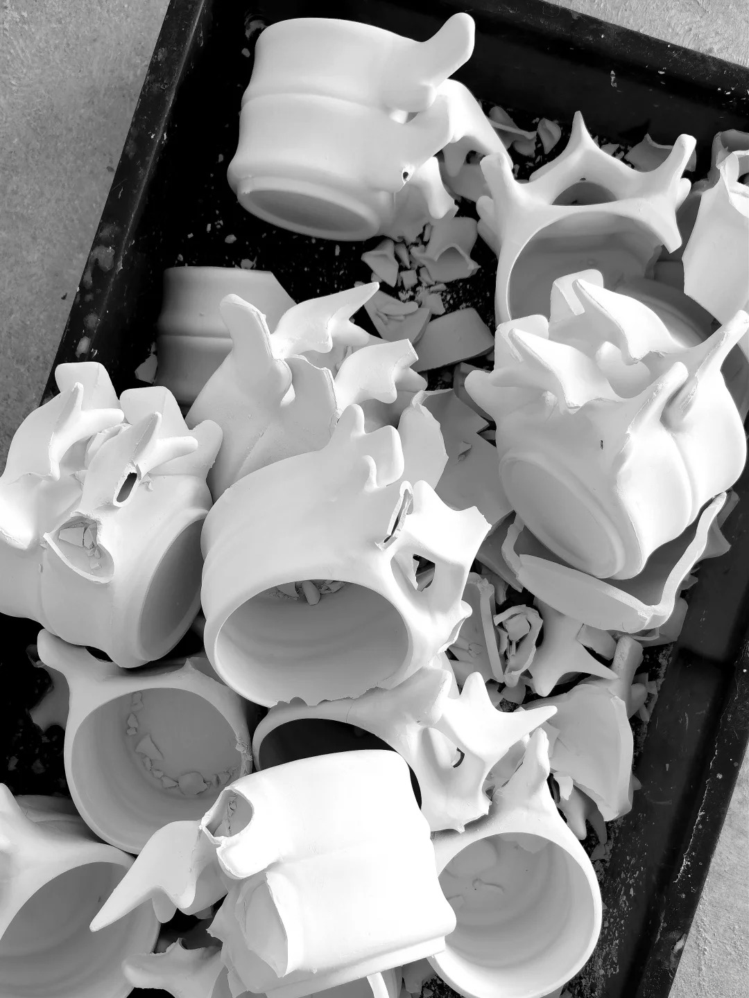 Rejected porcelain pieces from the production process