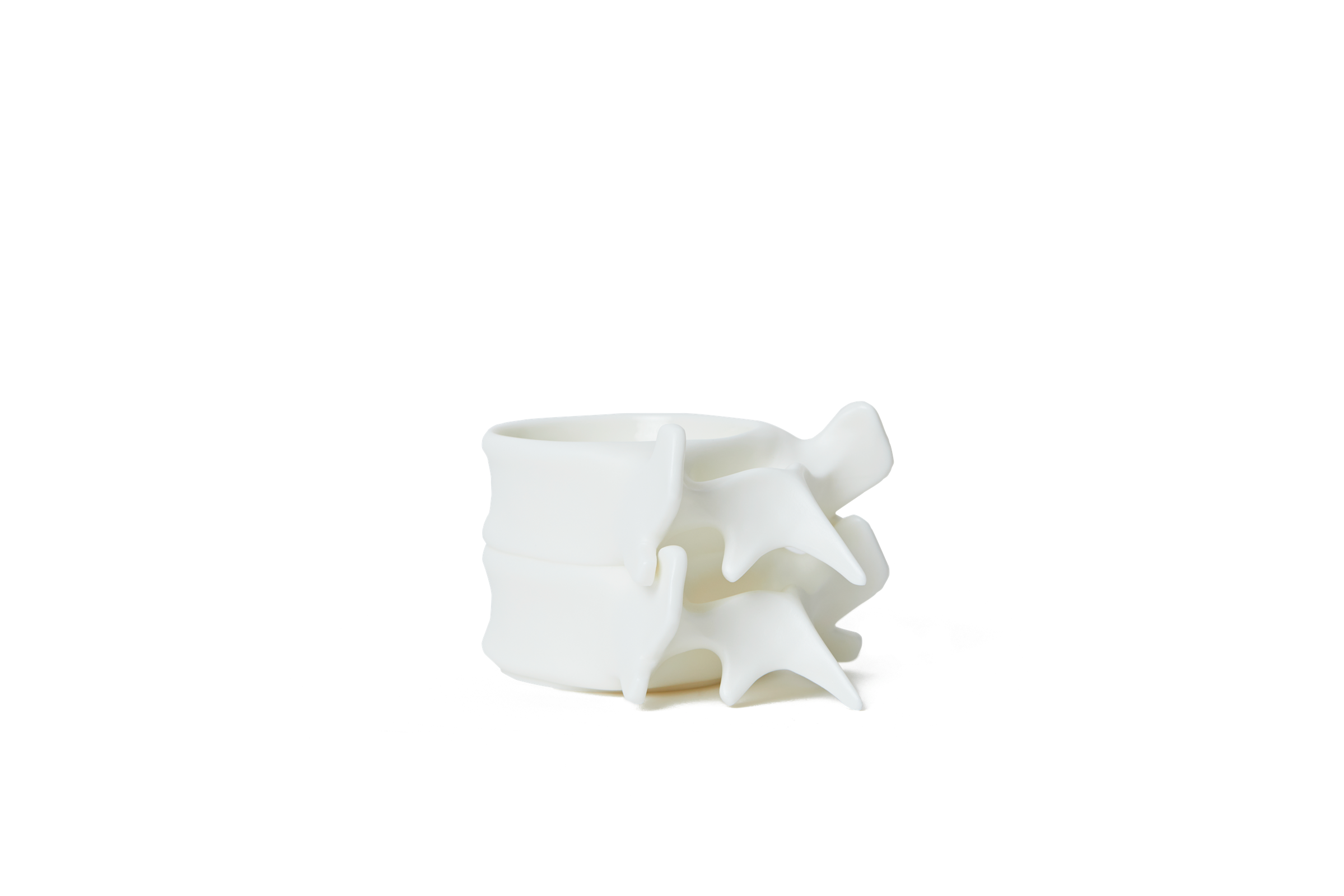 White porcelain Spine Cup shown with overall width and height measurements